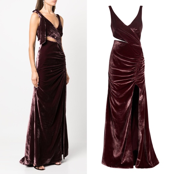 NEW Cinq a Sept PLUM Callalily GENEVIVE Cutout VELVET Ruched BOW Evening GOWN 12 - Picture 3 of 16